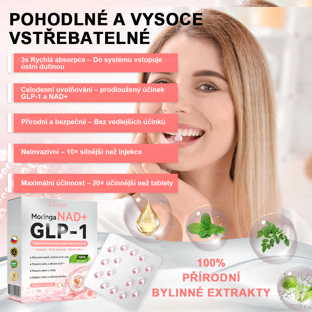 🎁 Tooyes® GLP-1 Vysoce koncentrované tekuté perly – s obsahem NAD+, Moringa, HCA (Hubnutí, Anti-aging, Podpora střev a imunitního systému, Rovnováha hladiny cukru v krvi, Zdraví srdce a mozku) 🎁